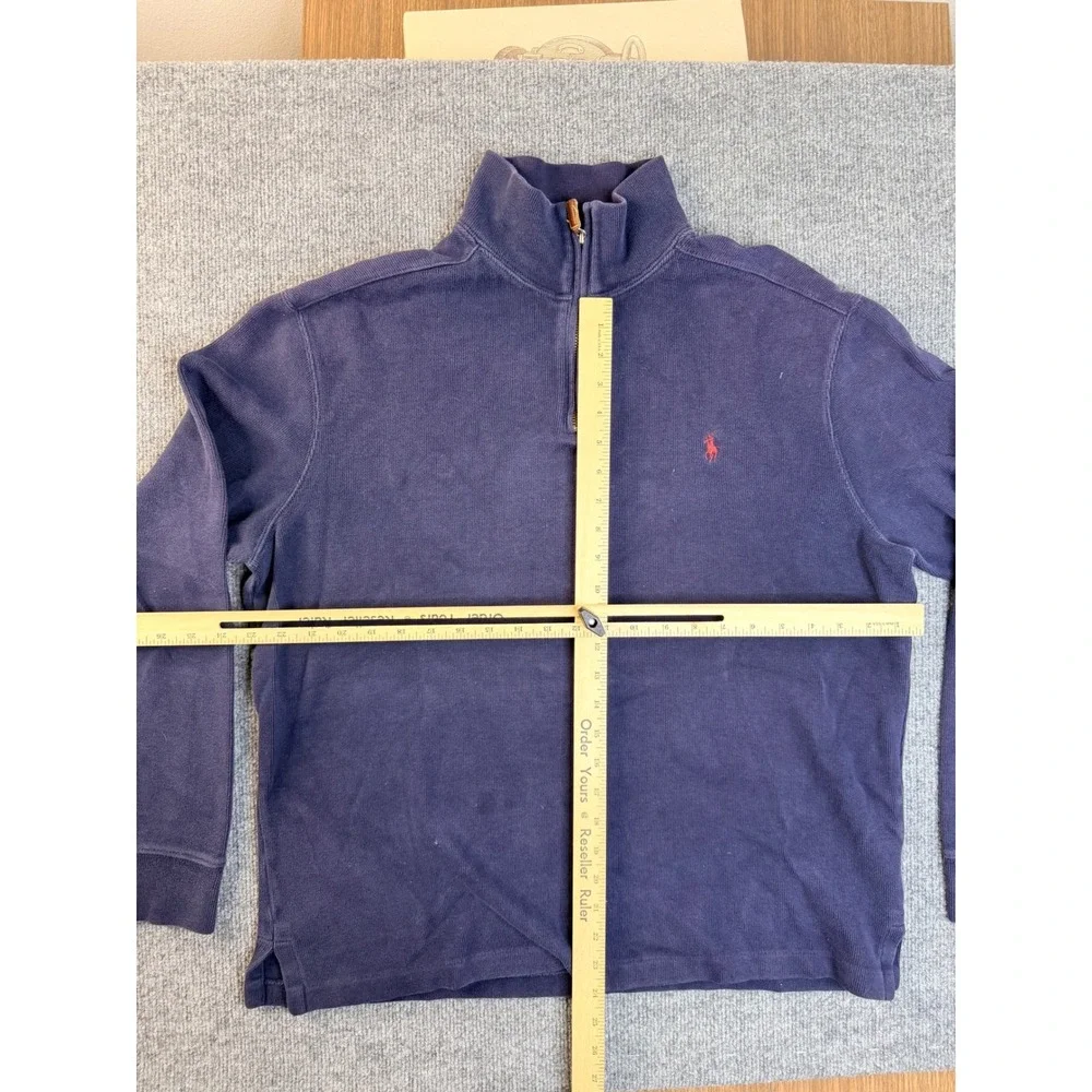 Polo Ralph Lauren Mens Large Navy Blue Cotton Quarter Zip Pullover Sweater Faded